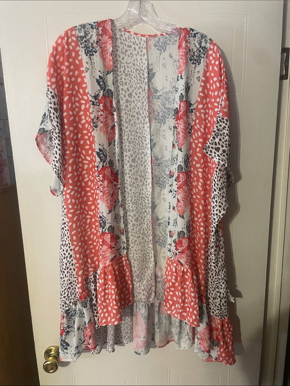 Coral Floral & Animal Print Kimono Cardigan